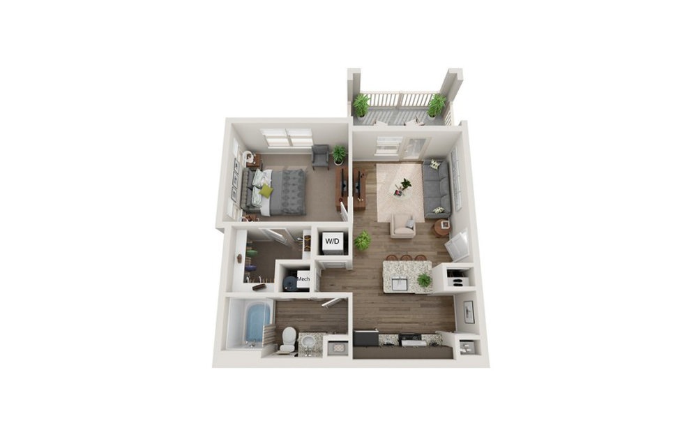 Avery - 1 bedroom floorplan layout with 1 bath and 618 square feet.