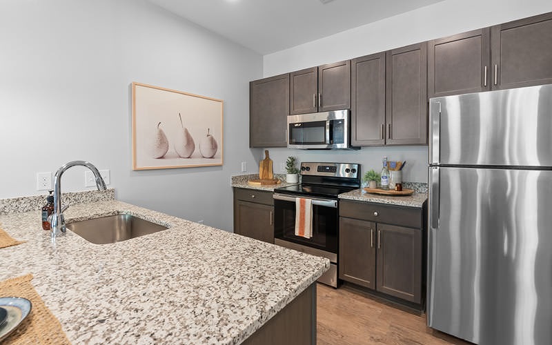 open kitchen with serving counter