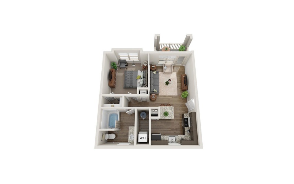 Caldwell - 1 bedroom floorplan layout with 1 bath and 601 square feet.
