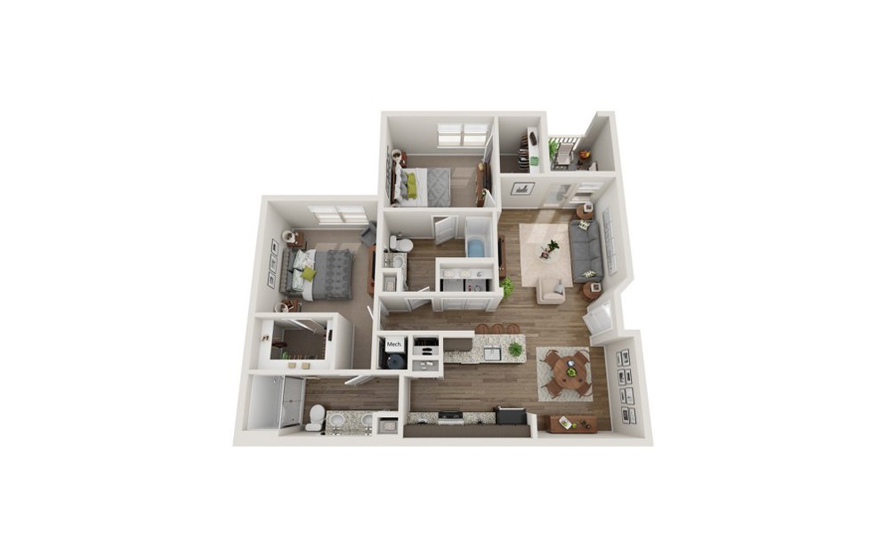 Duplin - 2 bedroom floorplan layout with 2 baths and 1032 square feet.