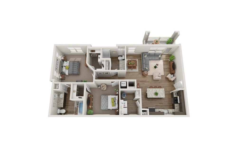 Franklin - 2 bedroom floorplan layout with 2 baths and 1168 square feet.