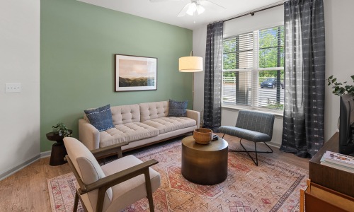 living room with large windows
