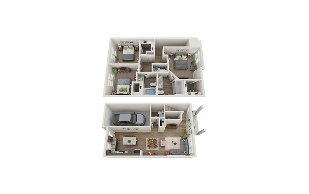 Graham - 3 bedroom floorplan layout with 2.5 baths and 1395 square feet.
